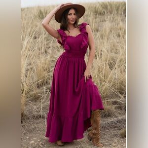 Joyfolie “Dawn” Ruffle Maxi Dress in Raspberry Women’s size XL